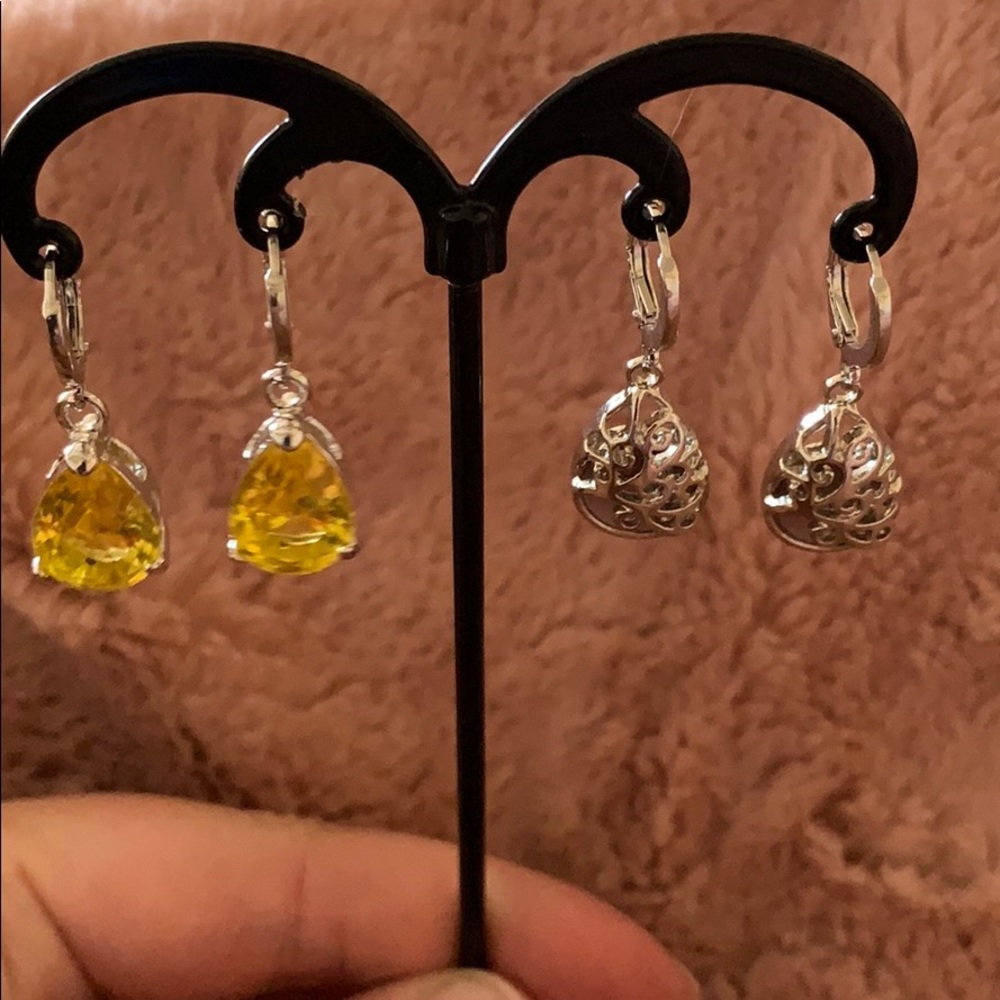 Dangly Earrings 2 pairs Yellow & Purple - Picture 3 of 9